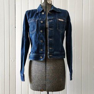 Calvin Klein, midwash, cropped denim jean jacket, size S to M